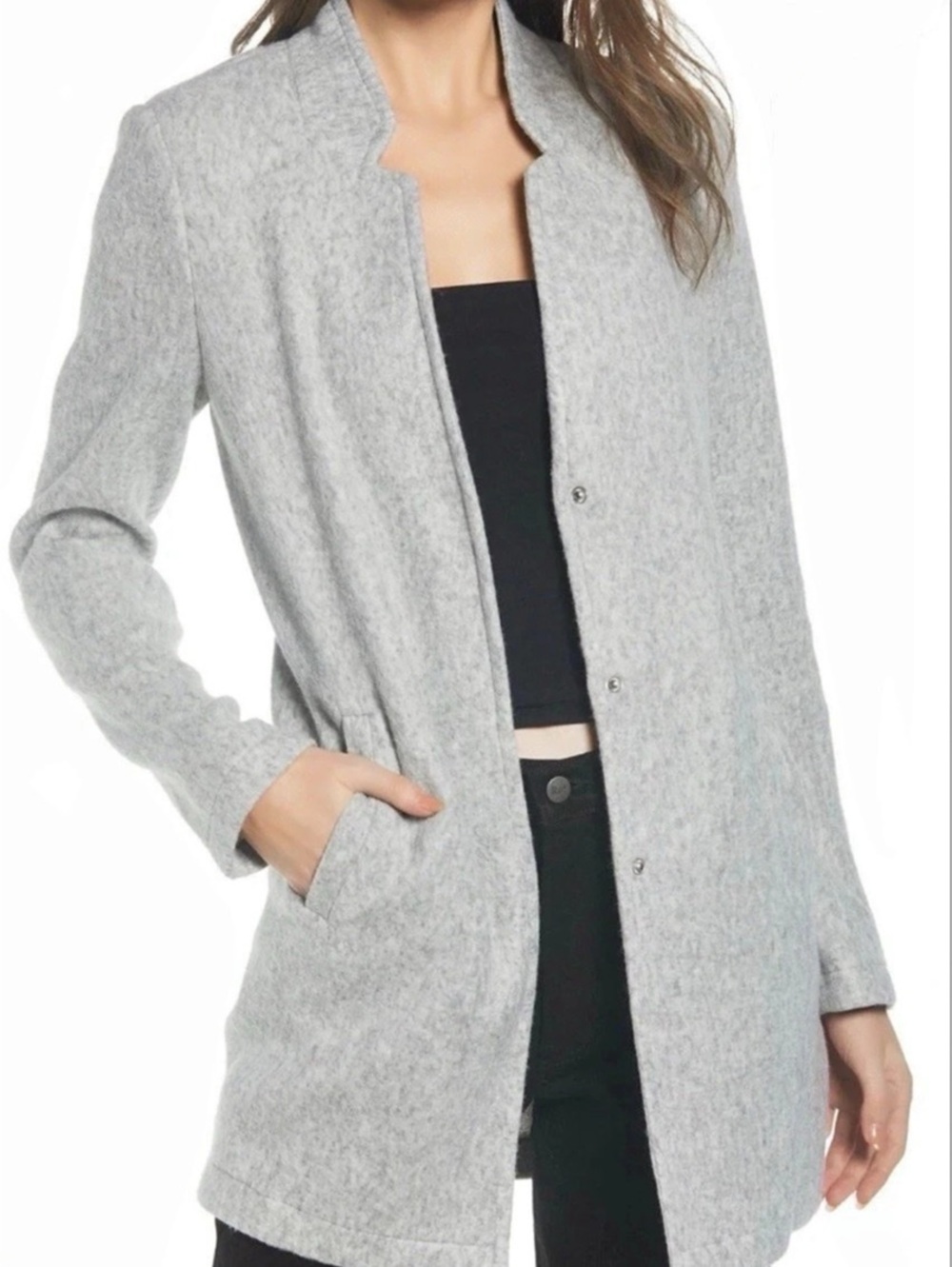 Women's Gray Snap Front Coat